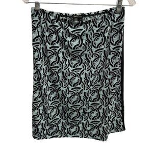 BCBG Max Azria Womens Black Mint Green Patterned Stretch Pencil Skirt Sz Medium